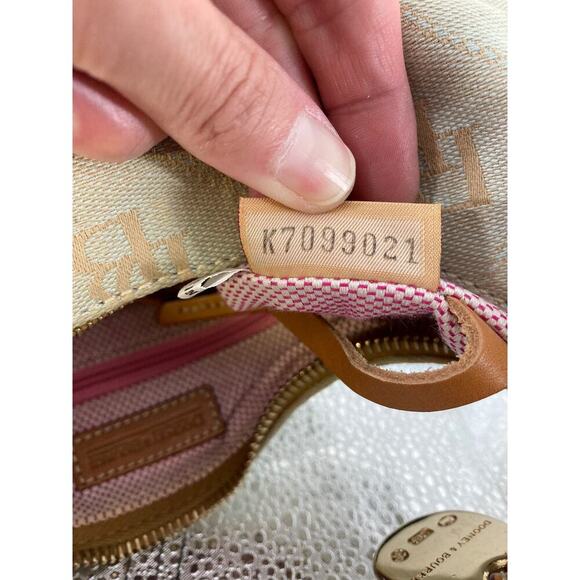 DOONEY & BOURKE, SMALL TAN BROWN CANVAS SIGNATURE HOBO BAG - Picture 11 of 15